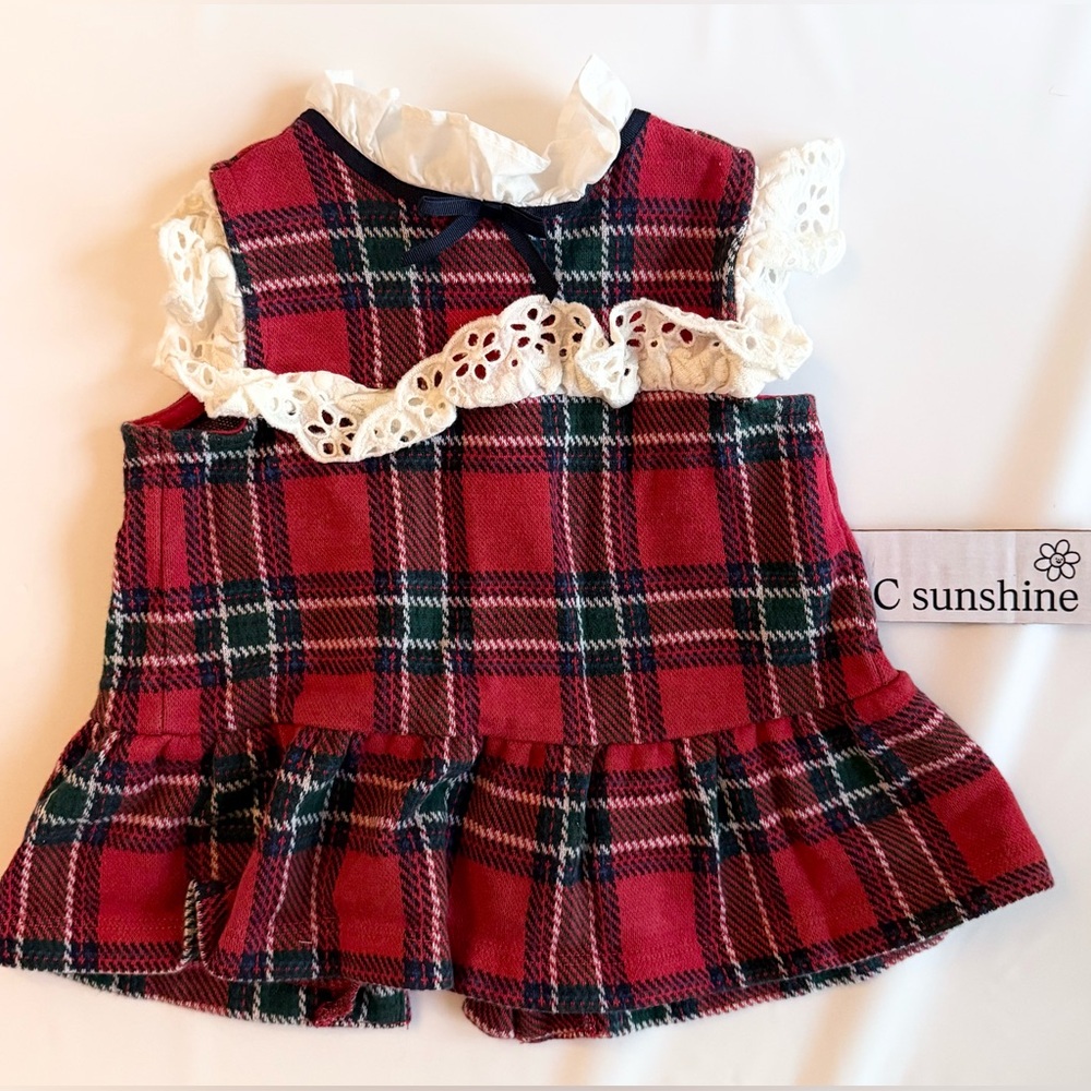 Janie and Jack Red Plaid Dress with Lace Detail
